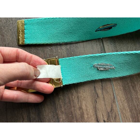 Pink Dolphin Duck Canvas Teal Colorful Embroidered Speed Boats Adjustable Belt - Picture 6 of 11